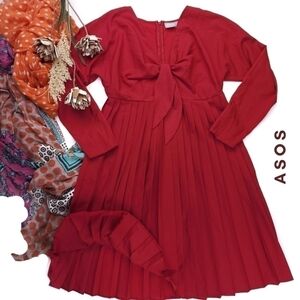 Asos Red Pleated Dress Sz 10